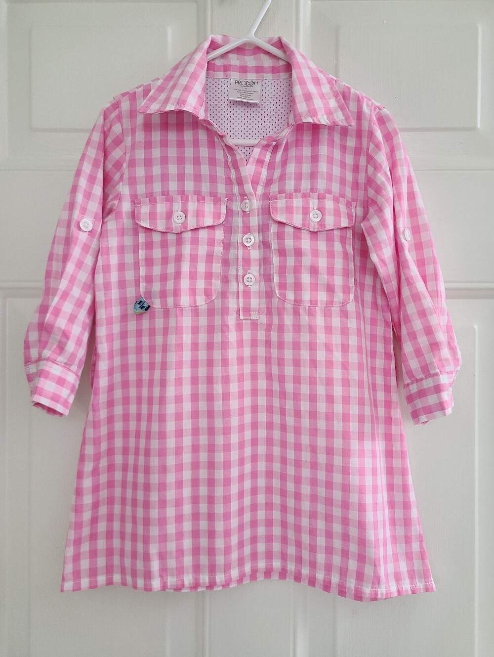 Prodoh Toddler Girls Fishing Dress Pink Gingham Size 2T Roll Tab Sleeve